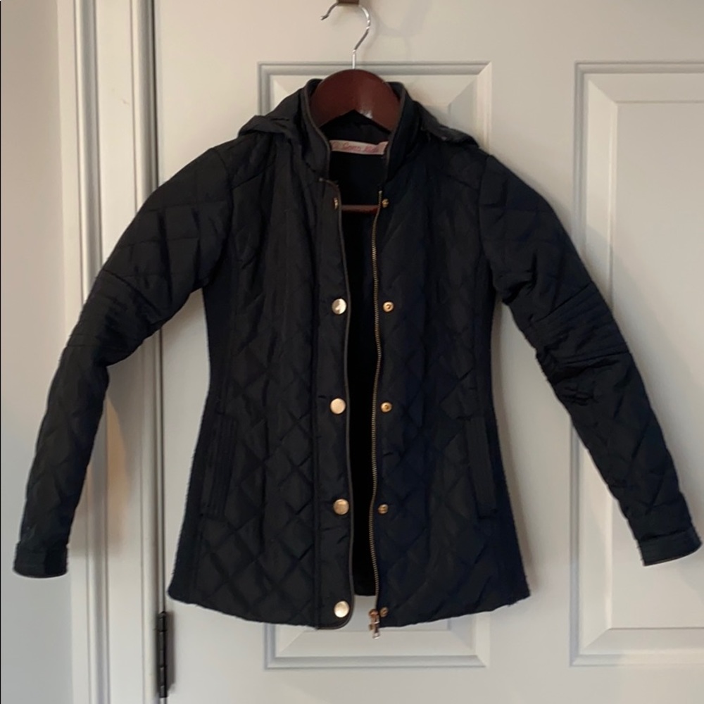Girls Black Quilted Jacket - Size XS